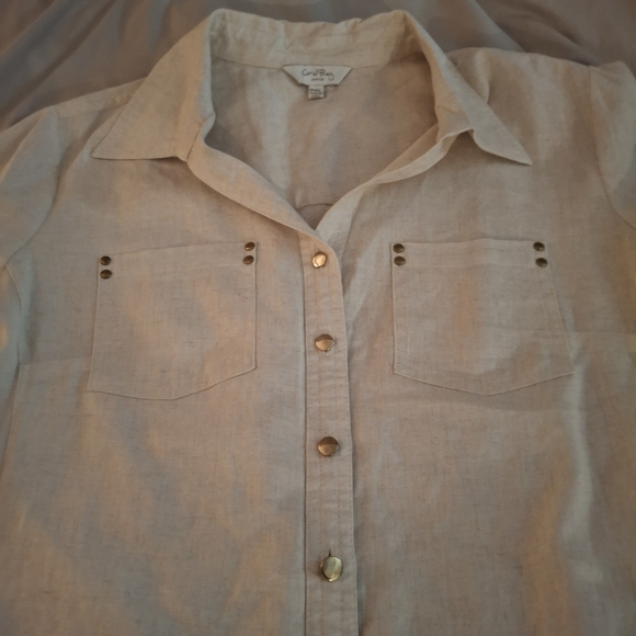 Coral Bay Women's Petite Cream Linen Blouse - Picture 5 of 8